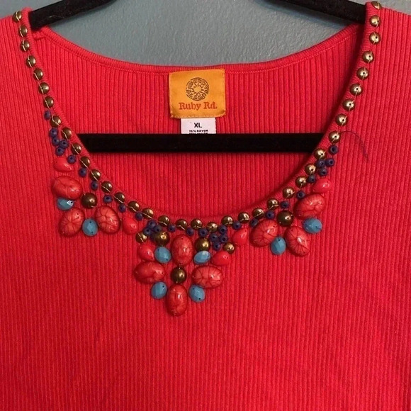 Ruby Rd - red sweater tank - with beaded neck line - size XL - Picture 3 of 5